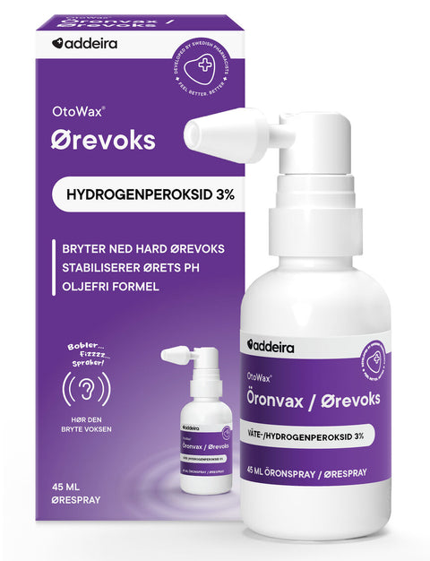 Addeira Otowax ørevoks hydrogenperoksid 3% ørespray 45 ml, 947243