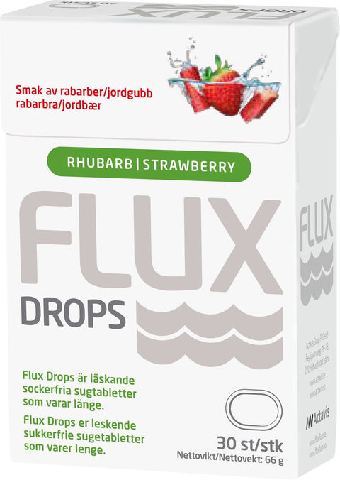 Flux Drops sugetabletter jordbær/rabarbra 30 stk, 963996