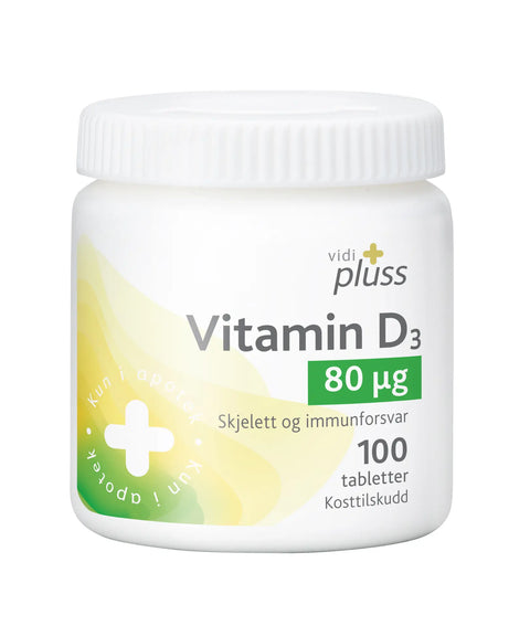 Vidi pluss vitamin D 80mcg 100 tabletter, 934614