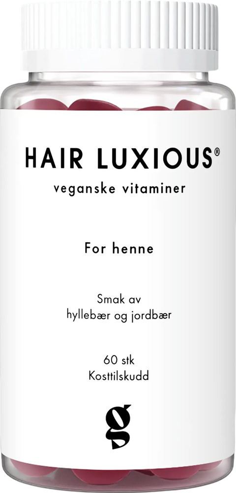 Hair Luxious for henne - veganske gummies med hyllebær og jordbærsmak 60 stk, 822126