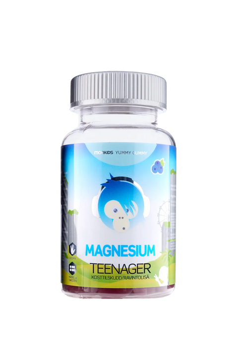 Monkids Magnesium Teenager Blåbær 60 stk, 988716
