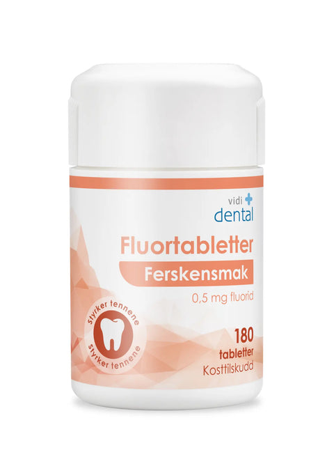 Vidi dental fluortabletter 0,5 mg ferskensmak 180 stk, 946484