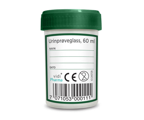 Vidi Pharma urinprøveglass med lokk 60 ml, 919337